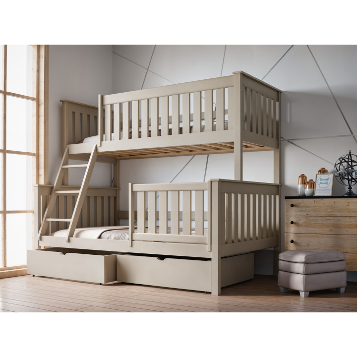 Łóżko piętrowe 3-osobowe ALVIN z barierką | sosnowe | polski producent