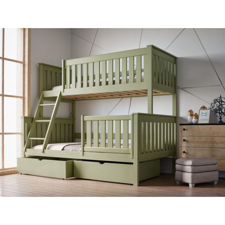 ALVIN 3-Personen-Etagenbett mit Sicherheitsgitter | Massives Kiefernholz | Polnischer Hersteller