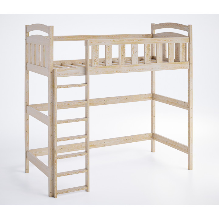Łóżko młodzieżowe antresola DAMIAN | Drewniane łóżko sosnowe z drabinką