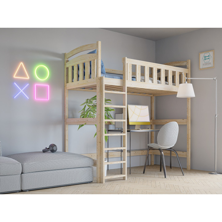 Pine Loft Bed for Kids & Teens DAMIAN | Solid Wooden High Sleeper