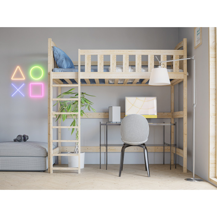 Pine Loft Bed for Kids & Teens DAMIAN | Solid Wooden High Sleeper