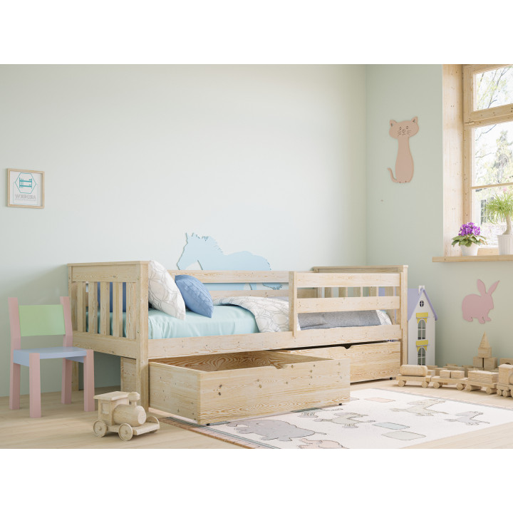 Pine Bed with Safety Rail | Polish Manufacturer | Various Sizes & Colors
