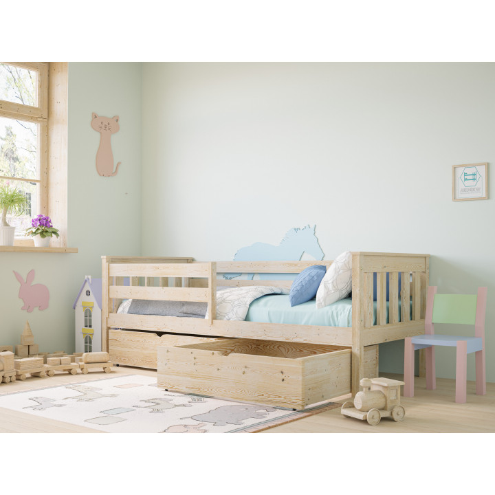 Pine Bed with Safety Rail | Polish Manufacturer | Various Sizes & Colors