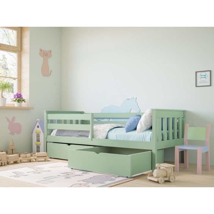 Pine Bed with Safety Rail | Polish Manufacturer | Various Sizes & Colors