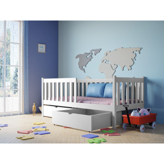 Pine Bed LENA with Safety Rail | Polish Manufacturer | Various Sizes & Colors | With or Without Drawers
