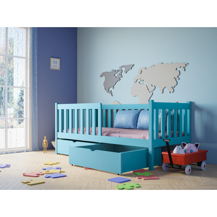 Pine Bed LENA with Safety Rail | Polish Manufacturer | Various Sizes & Colors | With or Without Drawers