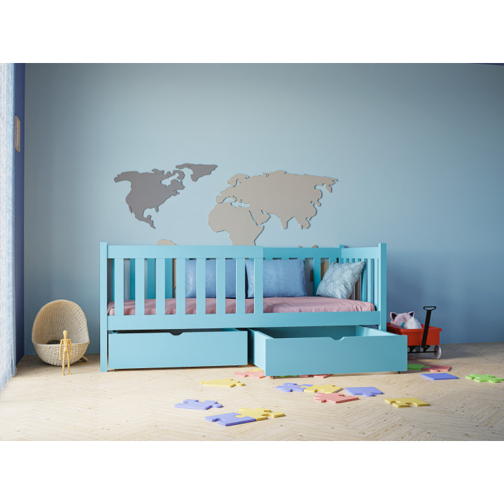 Pine Bed LENA with Safety Rail | Polish Manufacturer | Various Sizes & Colors | With or Without Drawers
