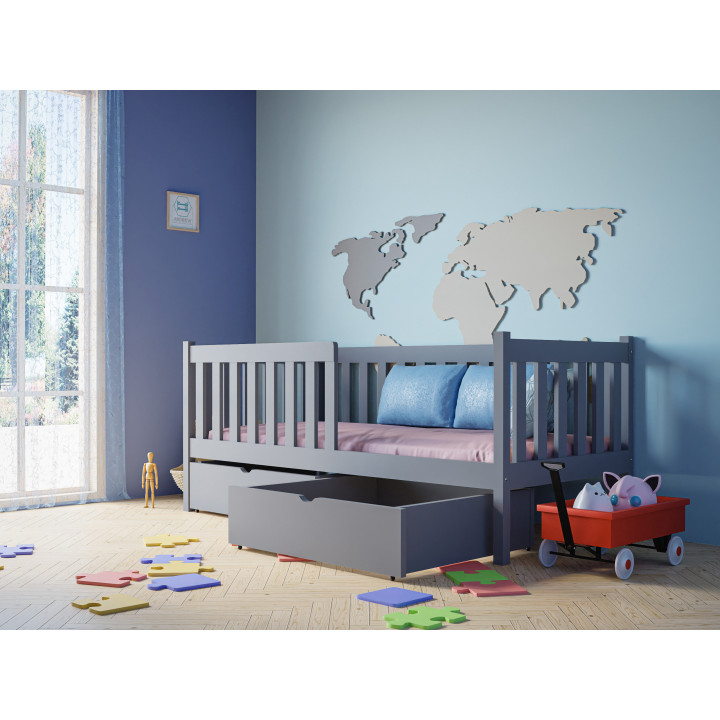 Pine Bed LENA with Safety Rail | Polish Manufacturer | Various Sizes & Colors | With or Without Drawers