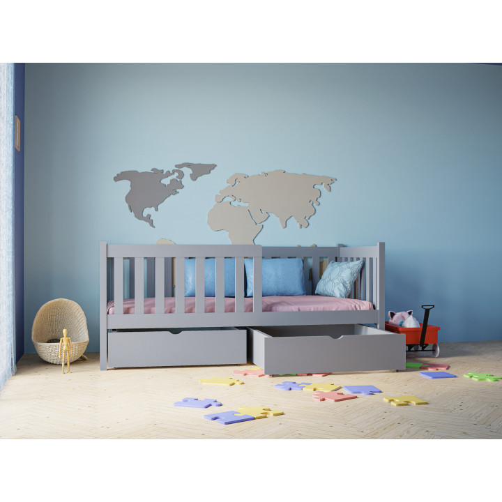 Pine Bed LENA with Safety Rail | Polish Manufacturer | Various Sizes & Colors | With or Without Drawers