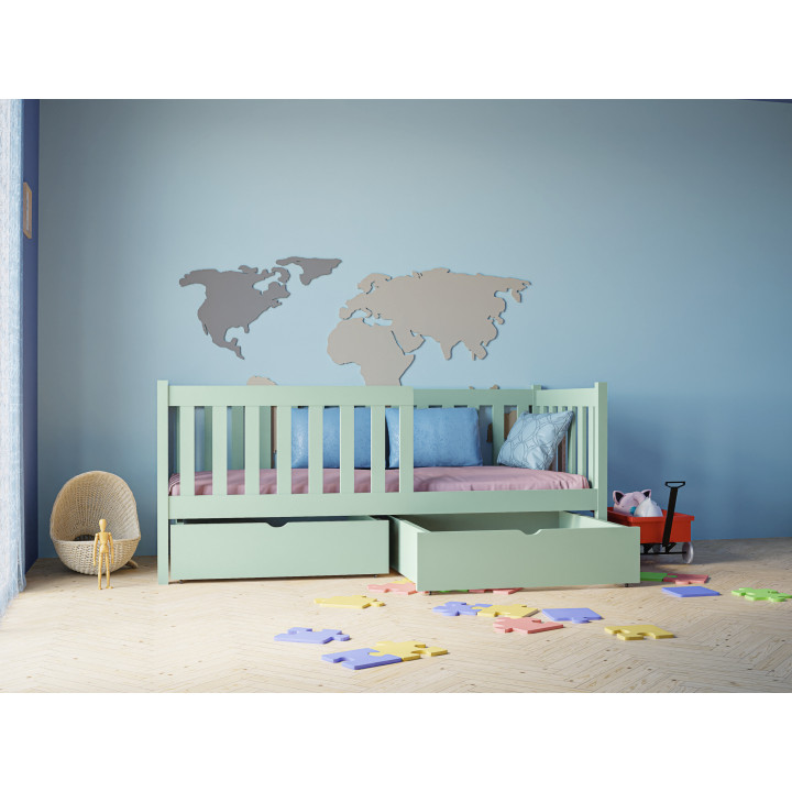 Pine Bed LENA with Safety Rail | Polish Manufacturer | Various Sizes & Colors | With or Without Drawers