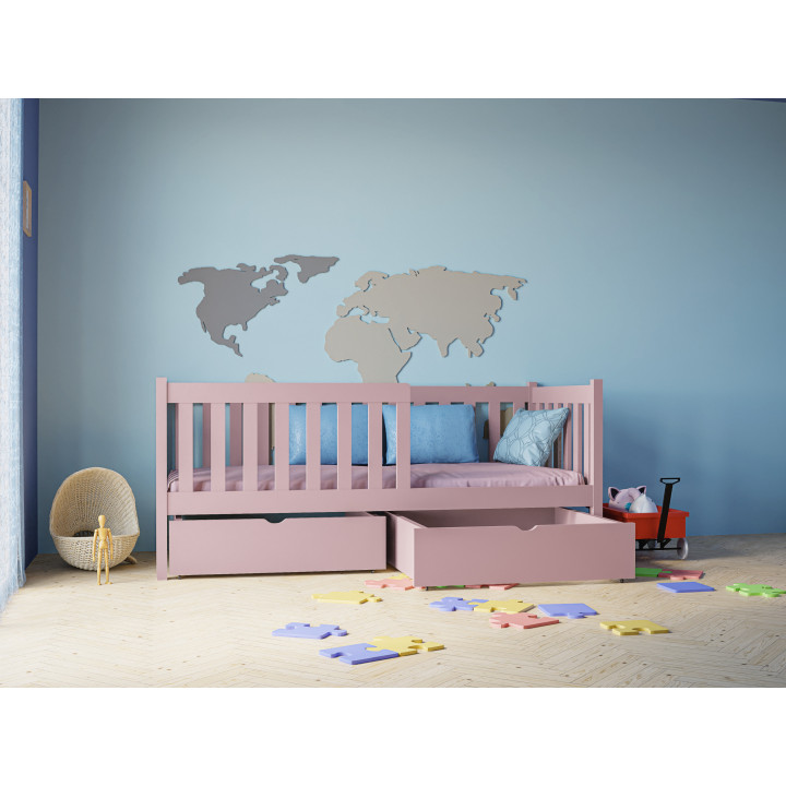 Pine Bed LENA with Safety Rail | Polish Manufacturer | Various Sizes & Colors | With or Without Drawers