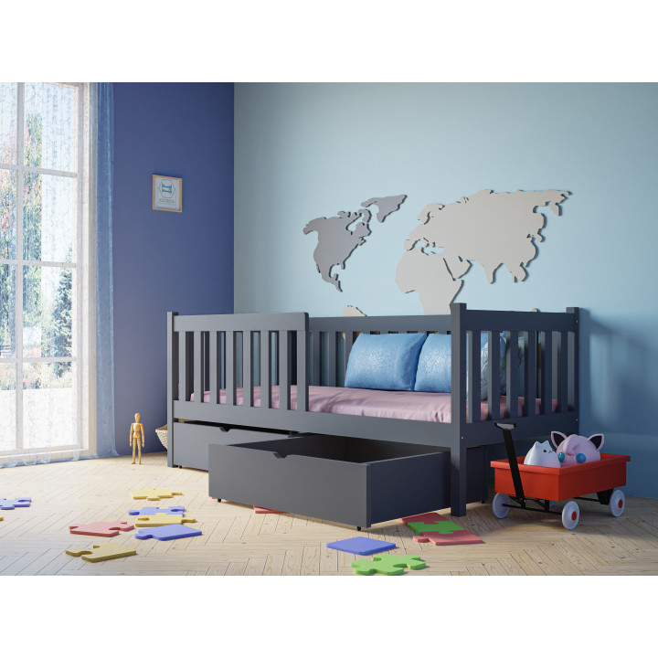 Pine Bed LENA with Safety Rail | Polish Manufacturer | Various Sizes & Colors | With or Without Drawers