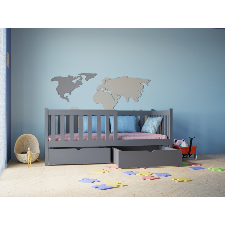Pine Bed LENA with Safety Rail | Polish Manufacturer | Various Sizes & Colors | With or Without Drawers