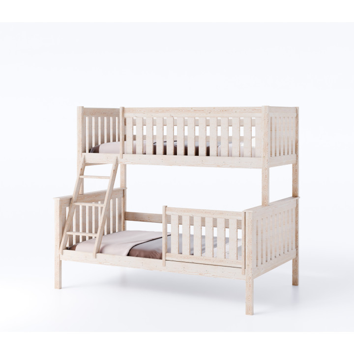 ALVIN 3-Personen-Etagenbett mit Sicherheitsgitter | Massives Kiefernholz | Polnischer Hersteller