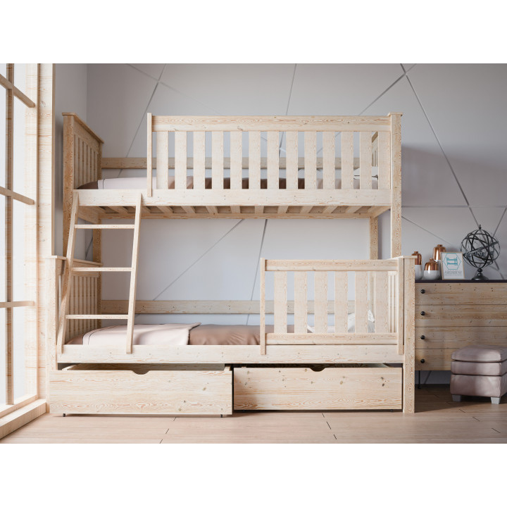 ALVIN 3-Person Bunk Bed with Safety Rail | Solid Pine | Polish Manufacturer