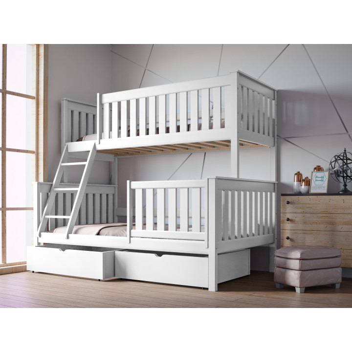 ALVIN 3-Personen-Etagenbett mit Sicherheitsgitter | Massives Kiefernholz | Polnischer Hersteller
