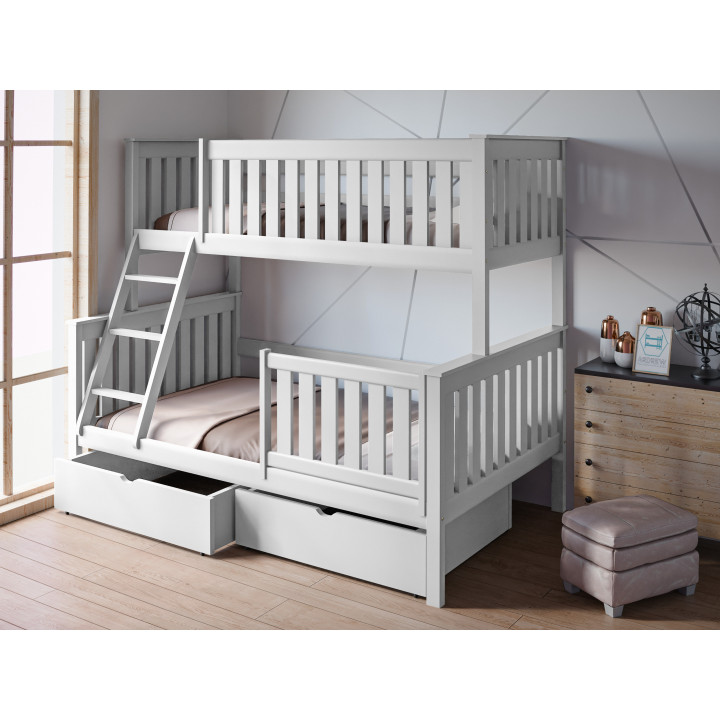 ALVIN 3-Personen-Etagenbett mit Sicherheitsgitter | Massives Kiefernholz | Polnischer Hersteller