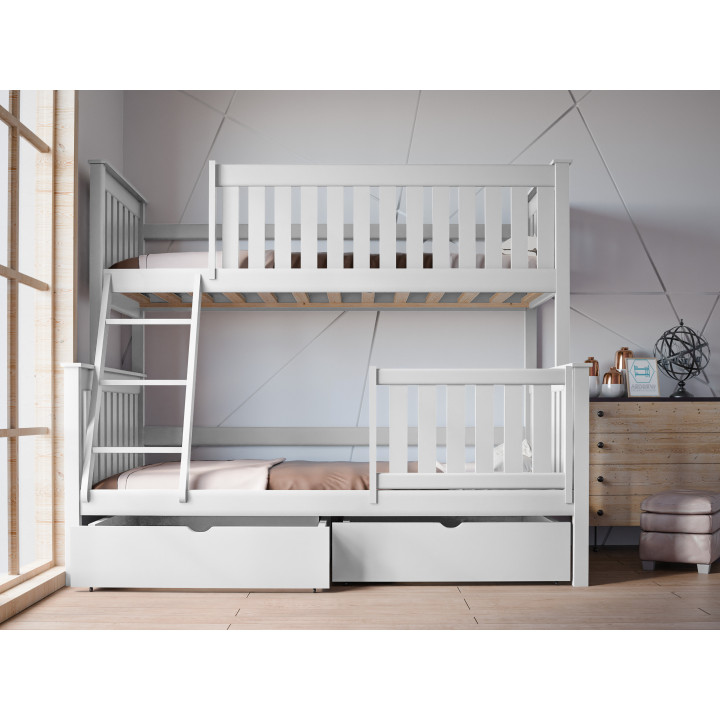 ALVIN 3-Personen-Etagenbett mit Sicherheitsgitter | Massives Kiefernholz | Polnischer Hersteller