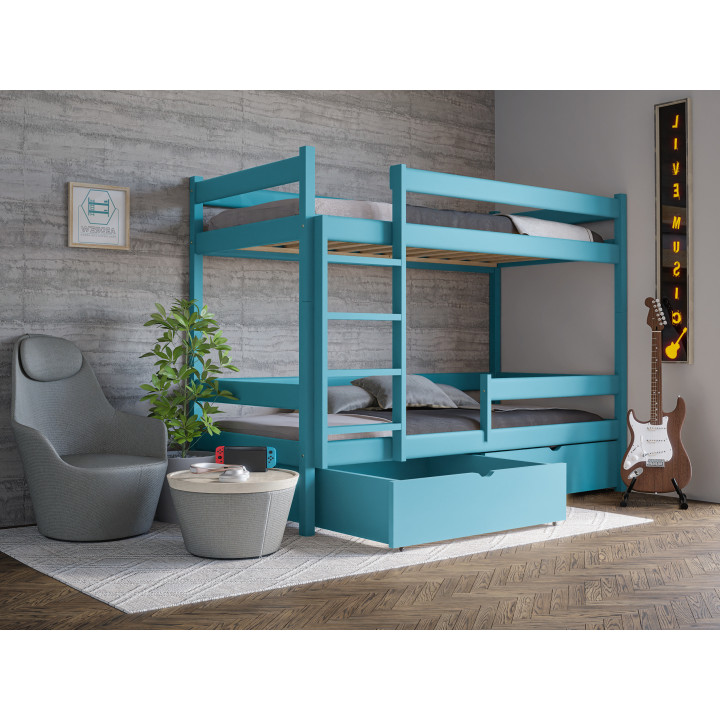 Łóżko piętrowe sosnowe z szufladami | Drewniane łóżka w różnych kolorach