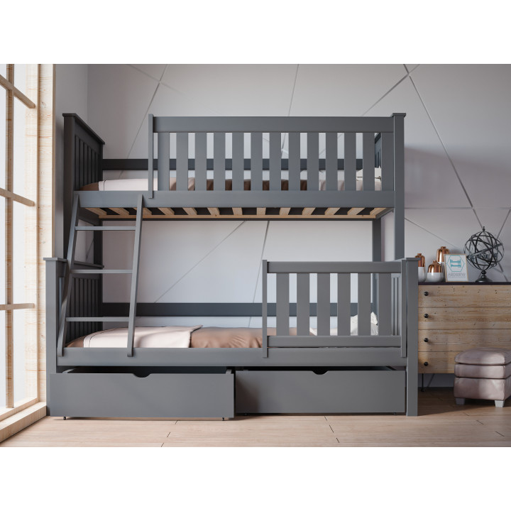 ALVIN 3-Personen-Etagenbett mit Sicherheitsgitter | Massives Kiefernholz | Polnischer Hersteller