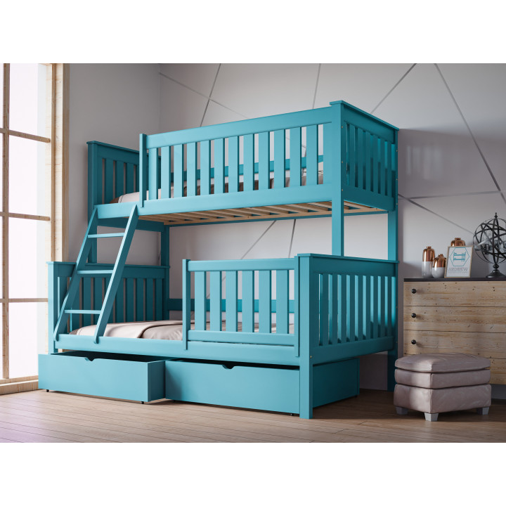 ALVIN 3-Person Bunk Bed with Safety Rail | Solid Pine | Polish Manufacturer