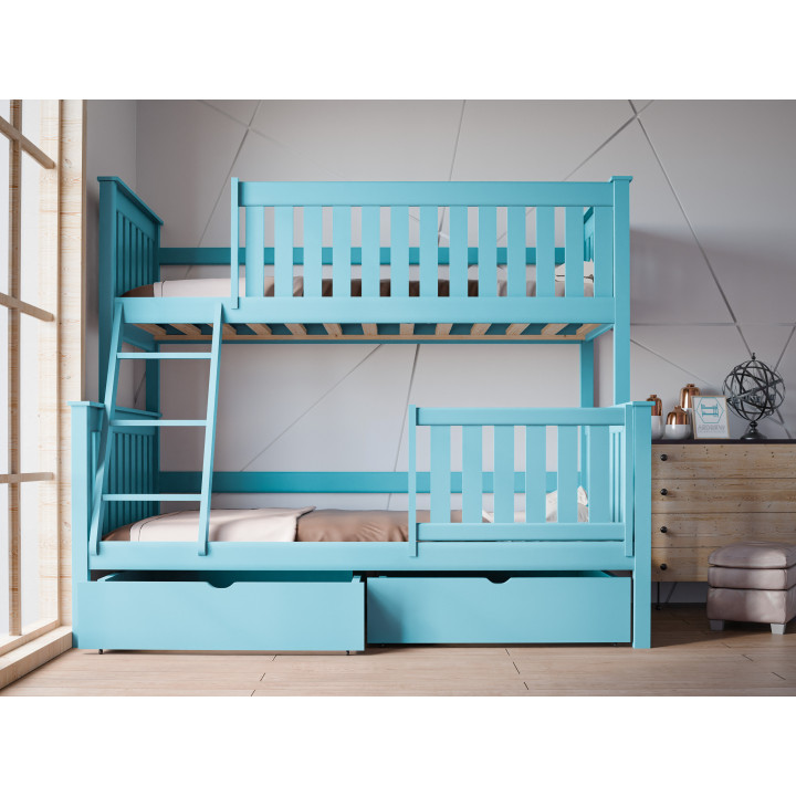 ALVIN 3-Personen-Etagenbett mit Sicherheitsgitter | Massives Kiefernholz | Polnischer Hersteller