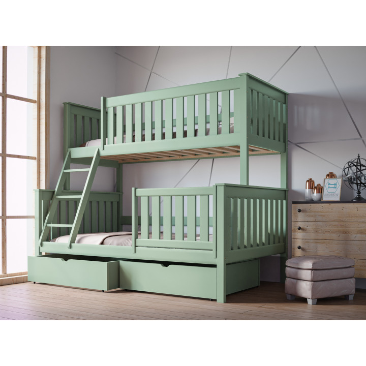 ALVIN 3-Person Bunk Bed with Safety Rail | Solid Pine | Polish Manufacturer
