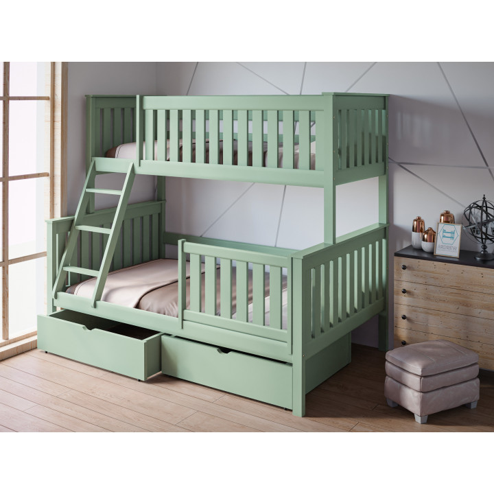 ALVIN 3-Personen-Etagenbett mit Sicherheitsgitter | Massives Kiefernholz | Polnischer Hersteller