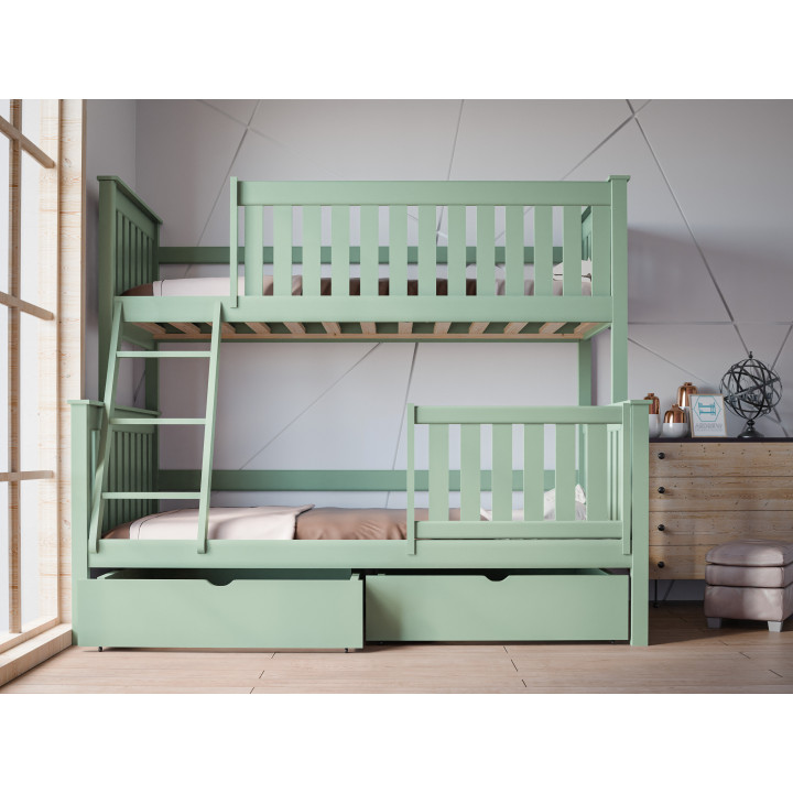 ALVIN 3-Person Bunk Bed with Safety Rail | Solid Pine | Polish Manufacturer