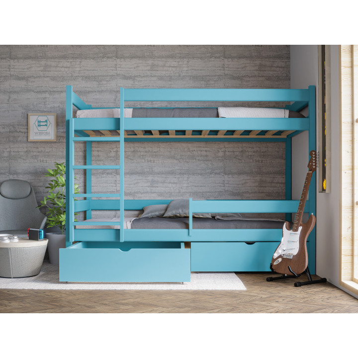 Łóżko piętrowe sosnowe z szufladami | Drewniane łóżka w różnych kolorach