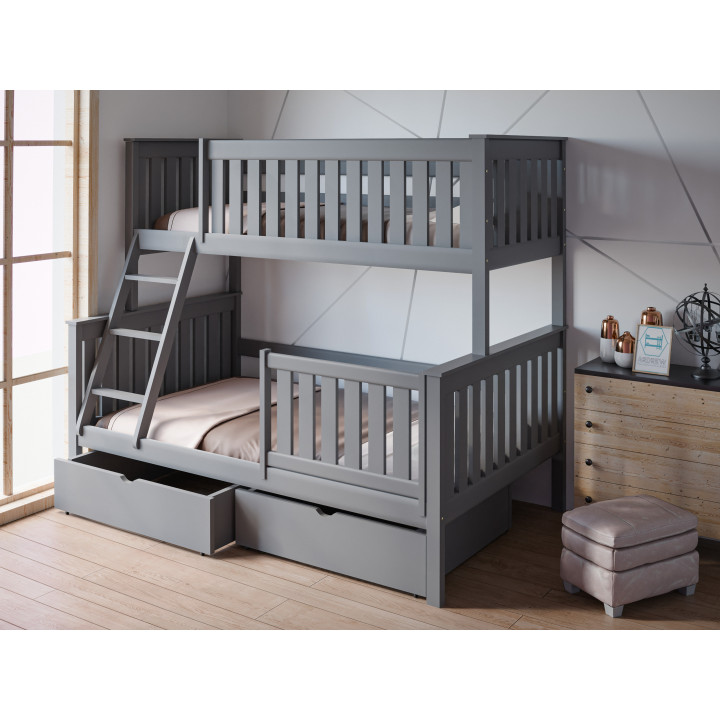 ALVIN 3-Personen-Etagenbett mit Sicherheitsgitter | Massives Kiefernholz | Polnischer Hersteller