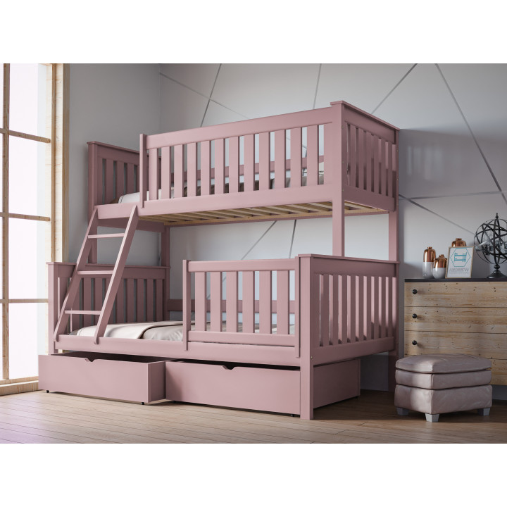 ALVIN 3-Personen-Etagenbett mit Sicherheitsgitter | Massives Kiefernholz | Polnischer Hersteller