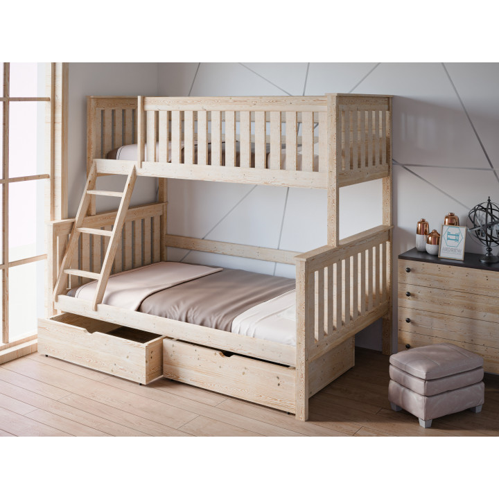 ALVIN 3-Person Bunk Bed | Solid Pine Wood | Polish Manufacturer | Various Sizes & Colors