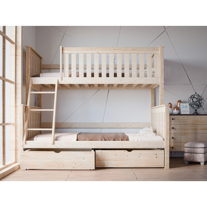 ALVIN 3-Person Bunk Bed | Solid Pine Wood | Polish Manufacturer | Various Sizes & Colors