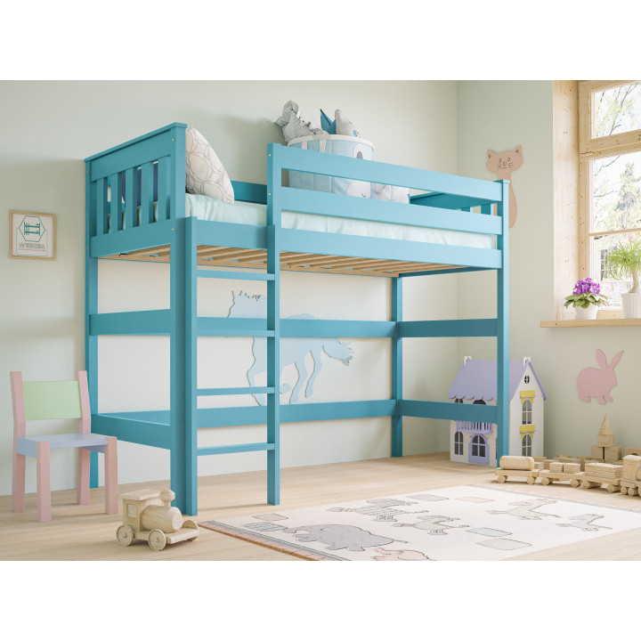 Hochbett ERYK | Massives Kiefernholz | Viele Farben | Platzsparend
