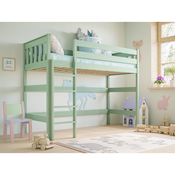 Hochbett ERYK | Massives Kiefernholz | Viele Farben | Platzsparend