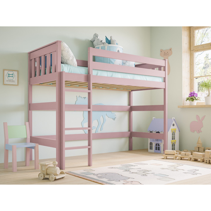 Hochbett ERYK | Massives Kiefernholz | Viele Farben | Platzsparend