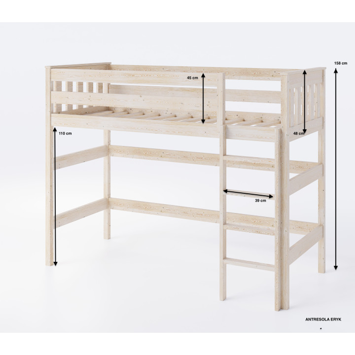 Hochbett ERYK | Massives Kiefernholz | Viele Farben | Platzsparend