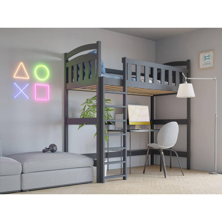 Pine Loft Bed for Kids & Teens DAMIAN | Solid Wooden High Sleeper