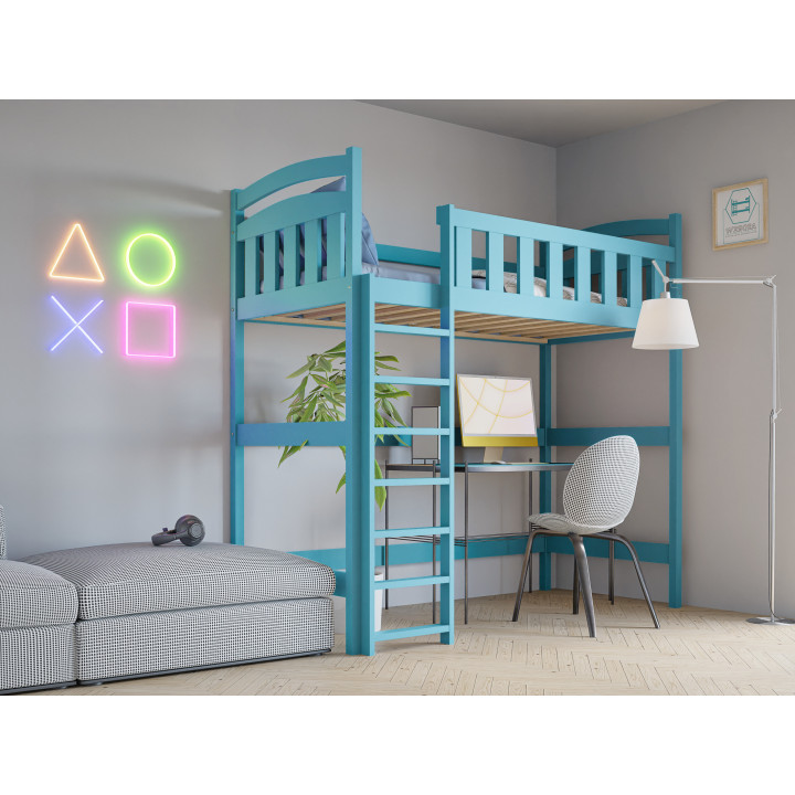 Pine Loft Bed for Kids & Teens DAMIAN | Solid Wooden High Sleeper
