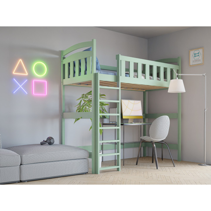 Pine Loft Bed for Kids & Teens DAMIAN | Solid Wooden High Sleeper