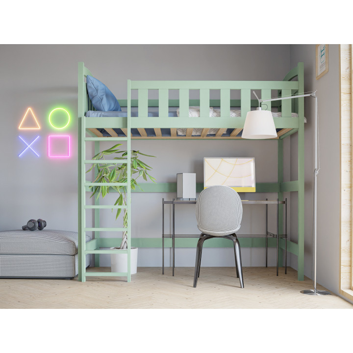 Łóżko młodzieżowe antresola DAMIAN | Drewniane łóżko sosnowe z drabinką