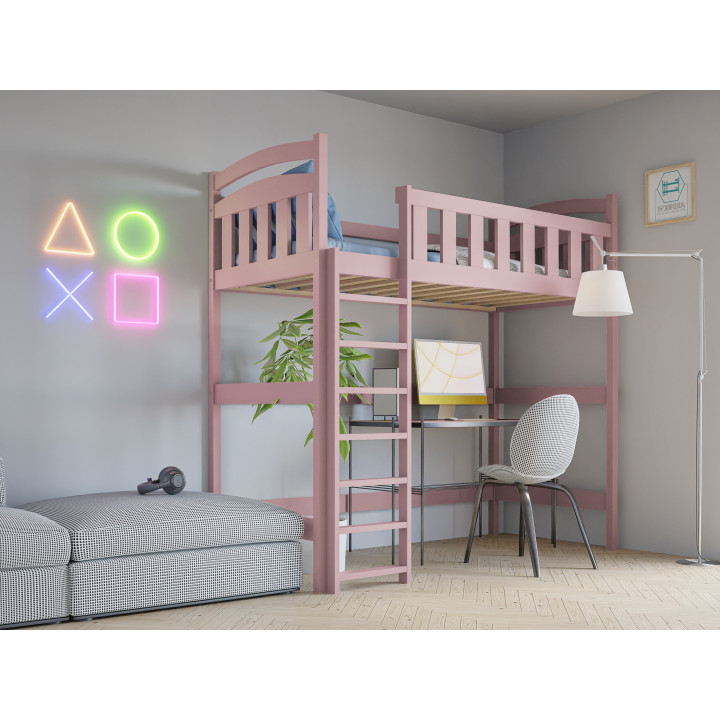 Pine Loft Bed for Kids & Teens DAMIAN | Solid Wooden High Sleeper