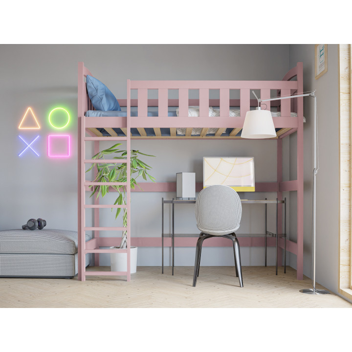 Pine Loft Bed for Kids & Teens DAMIAN | Solid Wooden High Sleeper