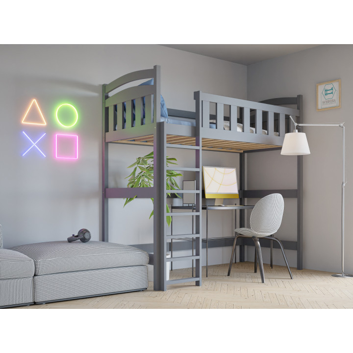 Pine Loft Bed for Kids & Teens DAMIAN | Solid Wooden High Sleeper