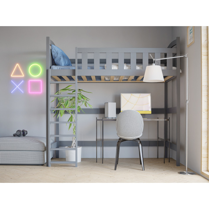 Pine Loft Bed for Kids & Teens DAMIAN | Solid Wooden High Sleeper