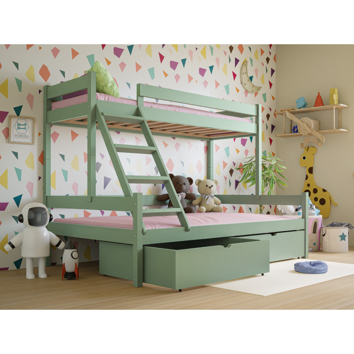 3-Person Pine Bunk Bed – Various Sizes & Colors | Polish Manufacturer