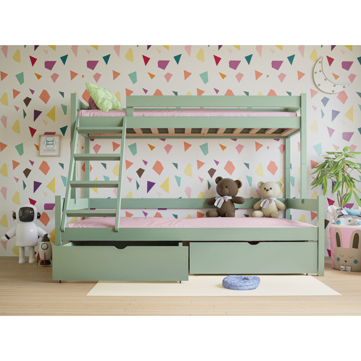 3-Person Pine Bunk Bed – Various Sizes & Colors | Polish Manufacturer