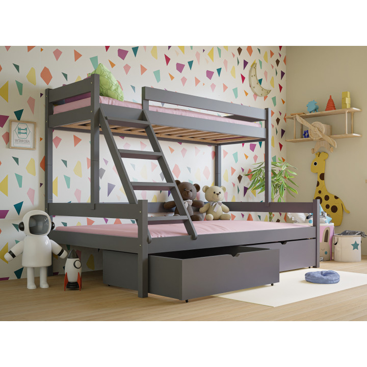3-Person Pine Bunk Bed – Various Sizes & Colors | Polish Manufacturer