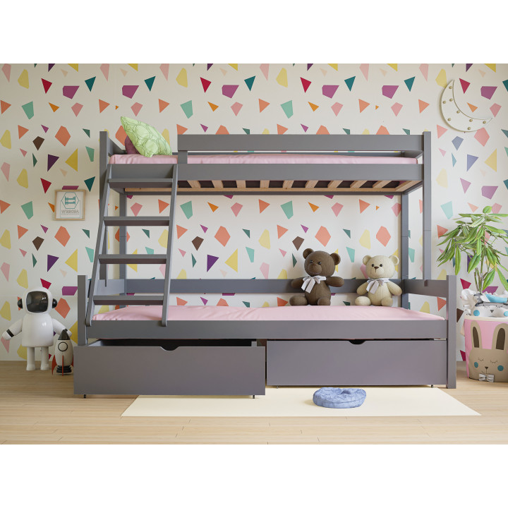 3-Person Pine Bunk Bed – Various Sizes & Colors | Polish Manufacturer